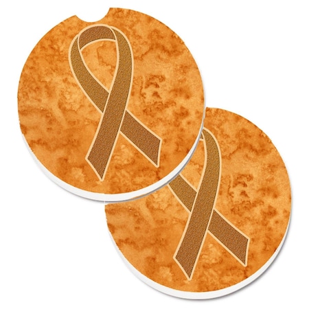 Carolines Treasures Orange Ribbon for Leukemia Awareness Set of 2 Cup Holder Car Coaster AN1204CARC